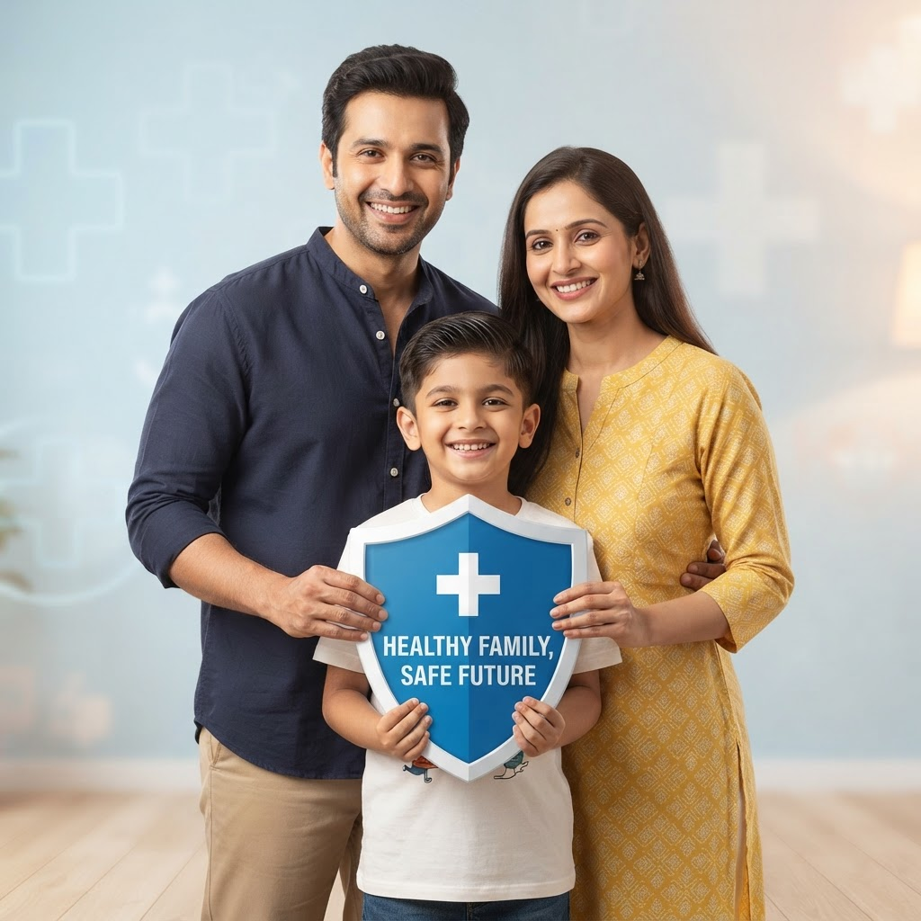 Happy family protected by trusted healthcare